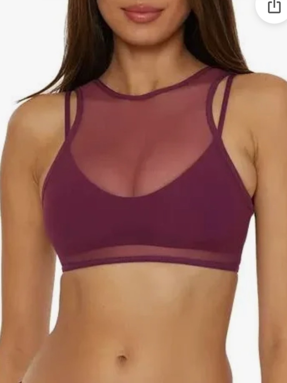BECCA Muse Mesh-Overlay Multi-Way Bralette Bikini Top Aubergine Deep Purple NWOT
